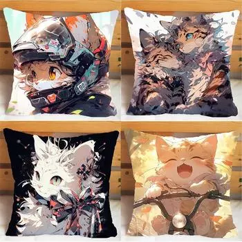 Наволочка с изображением мотоцикла и кота для украшения общежития, офиса, гостиной, дивана, дома, наволочка 40x40cm
