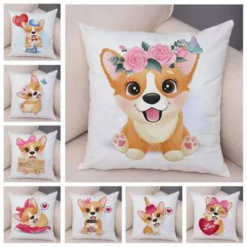 Наволочка с изображением питомца из мультфильма «Корги» для офиса, гостиной, автомобиля, украшений, дома, наволочка 40x40cm