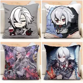 Наволочка с изображением слуги Арлекино из Genshin Impact, периферийные устройства в стиле аниме, наволочка на диванную подушку, наволочка на подголовник автомобиля [Double-sided without pillow core] 40x40 cm