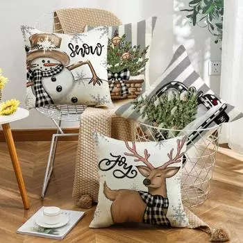 Наволочка с изображением снеговика из мультфильма «Рождественская серия», оленей, рождественской елки, наволочка для дивана, гостиной, не включает в себя наполнитель подушки 45*45cm