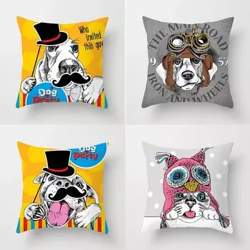 Наволочка с изображением животных, плюшевый декор, классная подушка, оптовая продажа, популярный мультяшный милый серый чехол для дивана с изображением собаки в стиле панк 40x40cm