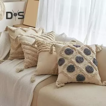Наволочка с кисточкой в бохо-стиле, короткая плюшевая бахрома, декор для офисного дивана, наволочка для подушки для гостиной, спальни, подушки для сиденья автомобиля 45x45cm