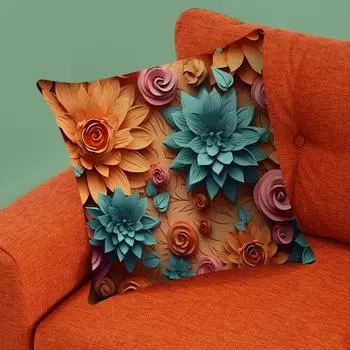 Наволочка с красочным цветочным принтом, сменная наволочка, тканевая наволочка, которую можно стирать в машине, с принтом B