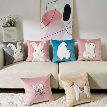 Наволочка с кроликом из плюшевой ткани, наволочка с рисунком кролика, наволочка для подушки, украшение для дома Style 2