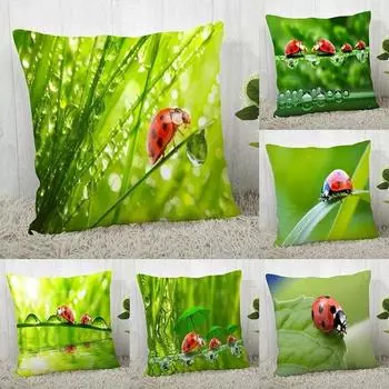 Наволочка с натуральным рисунком божьей коровки, украшение для дома, комнаты, офисного стула, гостиной, дивана, наволочка из кожи персика 40x40cm