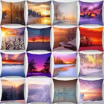 Наволочка с принтом для украшения дома снежного цвета на закате 45 * 45см 40x40cm