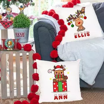 Наволочка с принтом оленя, индивидуальный чехол для диванной подушки из полиэстера, пылезащитный чехол, индивидуальный чехол для подушки, моющийся подарок на Новый год, украшение для дома 450mm*450mm
