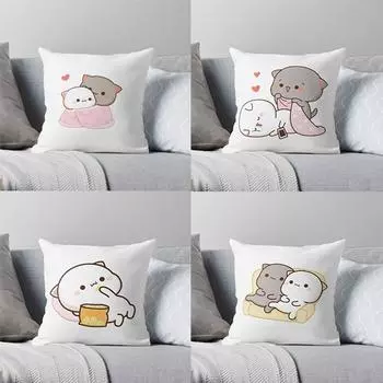 Наволочка с принтом персика и кота, аниме, декоративная подушка, наволочка, чехол для подушки мокко, мультяшная подушка 40x40cm