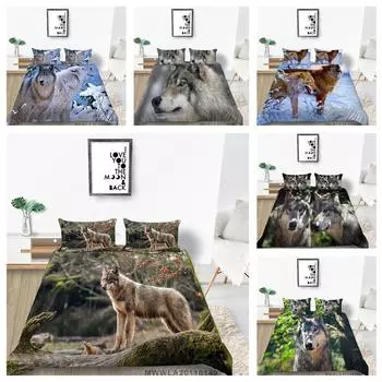 Наволочка с принтом волка и пододеяльник, полноразмерный комплект домашнего постельного белья для спальни, модное домашнее постельное белье UK Single 135x200cm