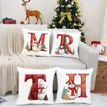 Наволочка с рисунком «26 букв» и «снеговик» для рождественской новогодней вечеринки, наволочка для зимней вечеринки, наволочка для детской комнаты для мальчиков и девочек, наволочка для подушки для дома
