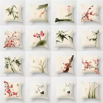 Наволочка с рисунком цветка сливы и бамбука для офиса, гостиной, дома, наволочка для автомобиля, украшения 40x40cm
