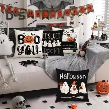 Наволочка с рисунком мультяшного призрака, квадратная форма, спальня, гостиная, диван, украшение для вечеринки в честь Хэллоуина, наволочка, чехол для подушки 45x45cm