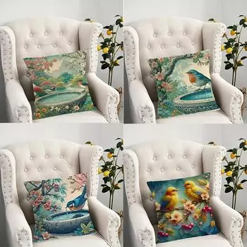 Наволочка с рисунком пьющей птицы для украшения общежития, офиса, гостиной, дивана, дома, наволочка 40x40cm