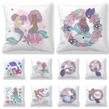 Наволочка с рисунком русалки для украшения интерьера, офиса, гостиной, дома 40x40cm