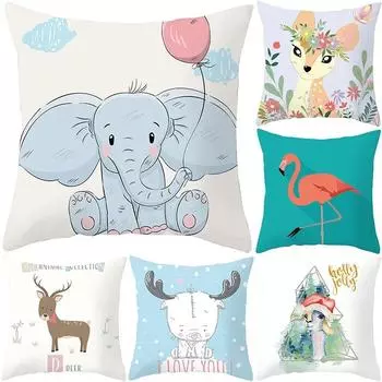 Наволочка с рисунком животных из мультфильмов для офиса, гостиной, автомобиля, украшения для дома, наволочка 40x40cm