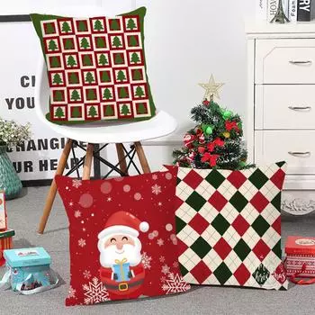 Наволочка с рождественским декором, наволочка со скрытой молнией, праздничная наволочка с принтом Санта-Клауса и оленя 40x40cm