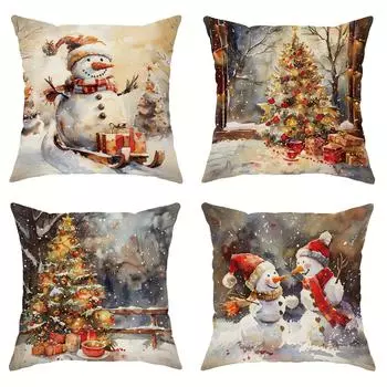 Наволочка с рождественским декором в виде елки и снеговика подойдет для дома, гостиной, дивана, наволочки 40x40cm