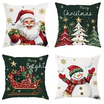 Наволочка с рождественским декором в виде кареты Санта-Клауса и снеговика с рисунком елки, подходящая для домашней комнаты, чехла для диванной подушки 40x40cm