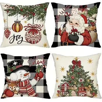 Наволочка с рождественской тематикой Снеговик Санта-Клаус и подарочная наволочка подходит для дома, комнаты, гостиной, дивана, наволочка в подарок 40x40cm