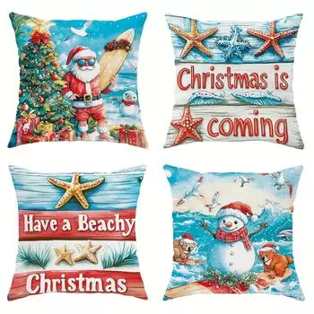 Наволочка с рождественской тематикой в виде океана и рисунком Санта-Клауса, снеговика, морской звезды, подходит для домашнего интерьера, дивана, наволочки для подушки в подарок 40x40cm