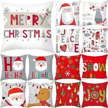 Наволочка С Рождеством Украшение с буквенным принтом Рождество Рождественский орнамент Санта-Клаус С Новым годом 40x40cm