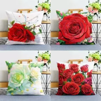 Наволочка с розой в мультяшном стиле для украшения общежития, офиса, гостиной, дома, наволочка 40x40cm