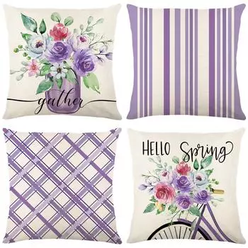 Наволочка с розовым цветком, льняной принт, наволочка для дивана в гостиной, наволочка для подушки для спальни 45*45cm JYM280-1