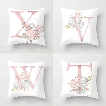 Наволочка с розовым цветочным декором и буквами, чехол для автомобильной подушки, наволочка, диванная подушка, украшение для гостиной, домашний декор, наволочка 40x40cm