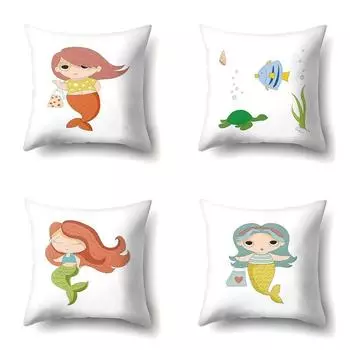 Наволочка с русалкой для маленькой девочки, автомобильная подушка для талии, подушка для дивана, мультяшный узор 40x40cm