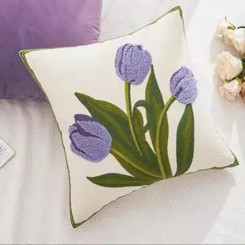 Наволочка с вышитым цветком в скандинавском стиле для полотенец, для семейных комнат, гостиных, диванов, подушек, чехлов для спинок сидений автомобиля 450*450mm сливовый