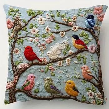 Наволочка с вышивкой «Весенняя птица», современный стиль, застежка-молния, полиэстеровая ткань, декоративный чехол для подушки