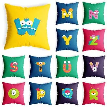 Наволочка с забавными животными и буквами из мультфильма, украшение дома, детская комната, игровая наволочка, наволочка для гостиной, дивана, наволочка 40x40cm