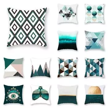 Наволочка с зеленым геометрическим принтом для офиса, гостиной, дома 40x40cm