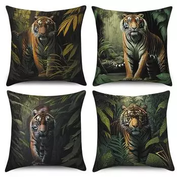 Наволочка с животным принтом, домашний диван, украшение автомобиля, чехол для подушки с изображением тигра, тропических джунглей 40x40cm
