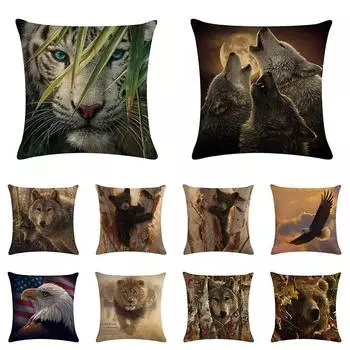 Наволочка с животным узором, наволочка с изображением тигра, орла, волка и медведя, украшение дома, спальня, детская комната, гостиная, чехол для дивана 40x40cm