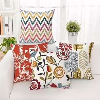 Наволочка Скрытая молния Легко чистить Удобный печатный дизайн Винтаж Абстрактная ботаническая геометрия Чехол для диванной подушки Товары для гостиной D