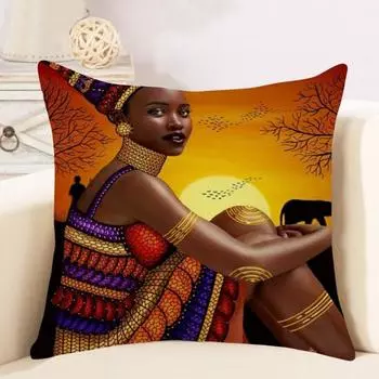 Наволочка Стильный африканский женский дизайн Легко чистится Гладкая потайная молния Моющийся напольный диван Автомобиль оранжевый