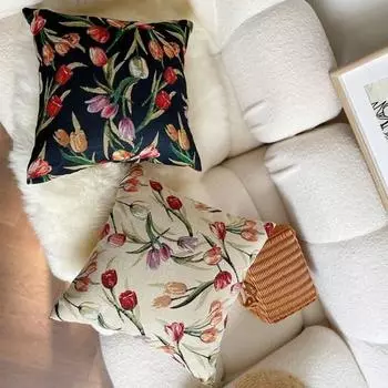 Наволочка Ультра Мягкое украшение для дома, двусторонняя ретро-подушка с принтом тюльпана, наволочка для автомобиля 45x45cm бежевый