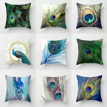 Наволочка в этническом стиле с перьями павлина, персонализированный чехол с рисунком животного из персиковой кожи, чехол для подушки Funda Cojin 40x40cm