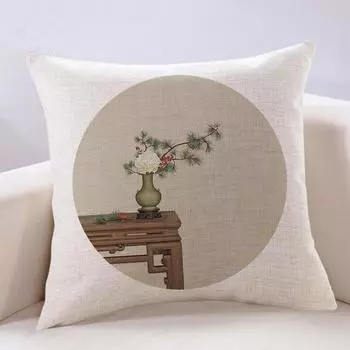Наволочка в китайском стиле дзен в стиле ретро, хлопково-льняная наволочка, двусторонняя наволочка с принтом, 40x40/45x45/50x50/40x60 см 450mm*450mm