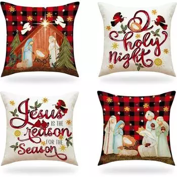 Наволочка в клетку 18 x 18 дюймов, набор из 4 наволочек с рождественским узором 12inx12in красный