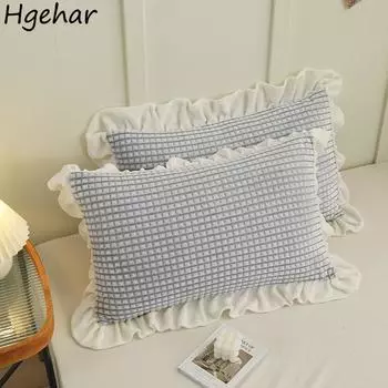 Наволочка в клетку, бархат, милые, удобные, с оборками, зимний дизайн спальни, 7 цветов, простой, Ulzzang, 1 шт., для отдыха, базовый, одинарный, шикарный 480*740mm