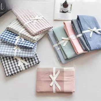 Наволочка в японском стиле из стираного хлопка в клетку MUJI - однотонная, высокого качества, чистый хлопок, цельная 48x74 (Pair)