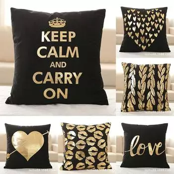 Наволочка в рождественском стиле из черной мягкой ткани с золотым принтом для дома и отеля, украшение для комнаты, наволочка 45 см * 45 см 40x40cm