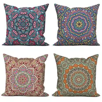 Наволочка в скандинавском стиле, льняная бархатная подушка для дивана, спальни, подушка для домашнего декора, этнический чехол с изображением мандалы и цветов 40x40cm