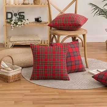 Наволочка в стиле ретро с геометрическим принтом в клетку, 18/20 дюймов, матовая поверхность для волос, скрытая молния, квадратная форма, для гостиной, спальни, автомобиля, дивана, украшения, подушки, наволочка 45x45cm красный