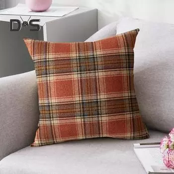 Наволочка в стиле ретро с принтом в клетку, 18/20 дюймов, матовая поверхность для волос, скрытая молния, квадратная форма, для гостиной, спальни, автомобиля, дивана, украшения, наволочка 30x50cm оранжевый