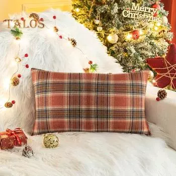 Наволочка в стиле ретро с принтом в клетку, 18/20 дюймов, матовая поверхность для волос, скрытая молния, квадратная форма, для гостиной, спальни, автомобиля, дивана, украшения, наволочка 30x50cm оранжевый