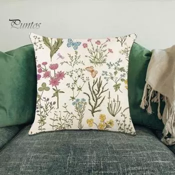 Наволочка весенней серии с принтом и мягкой потайной молнией, устойчивый к выцветанию льняной чехол, пригодный для машинной стирки A