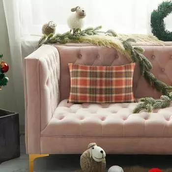 Наволочка Yousheng Retro с клетчатым принтом, 18/20 дюймов, матовая поверхность для волос, скрытая молния, квадратная форма, для гостиной, спальни, автомобиля, дивана, украшения, наволочка 30x50cm оранжевый